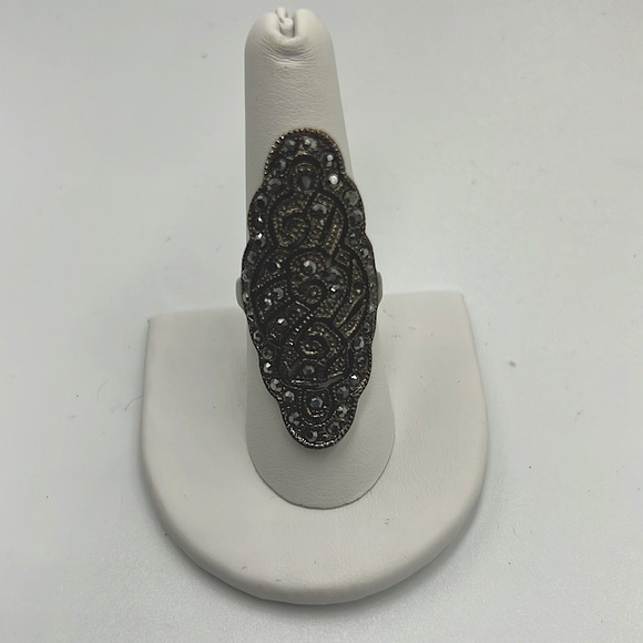 ART DECO Faux black diamond 1/2 finger ring - Picture 1 of 2